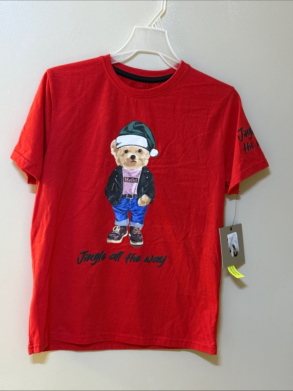 Kids Red Bear Graphic Tee with Festive Slogan